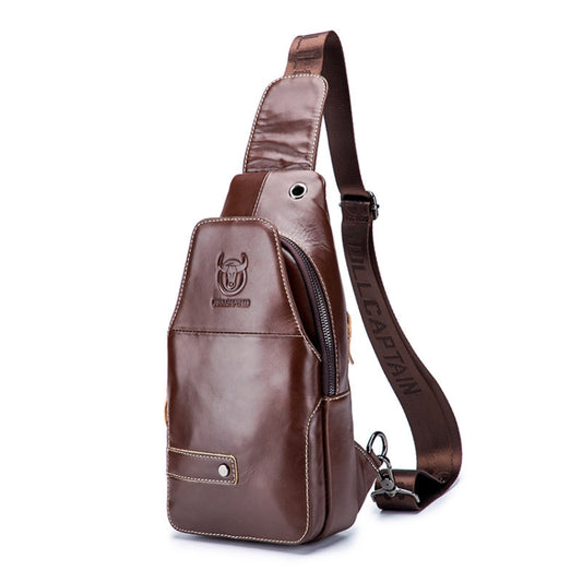 BULL CAPTAIN 087 Men Leather Shoulder Bag First-Layer Cowhide Sports Chest Bag(Brown) - Single-shoulder Bags by BULL CAPTAIN | Online Shopping UK | buy2fix