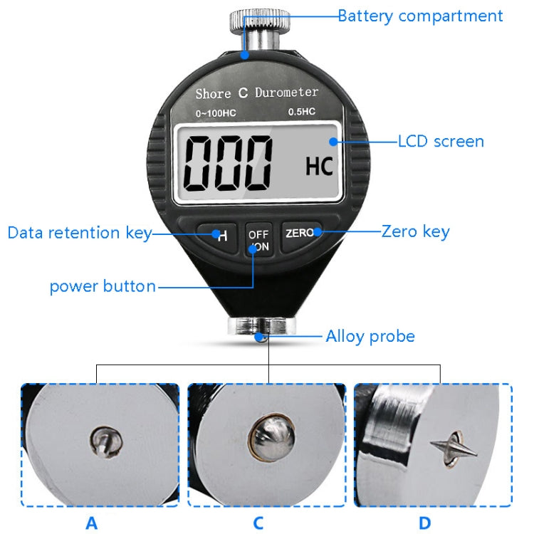 Electronic Digital Display Hard Meter Plastic Rubber Silicone Tire Hardness Meter, Model: 0-100HC C - Measuring Tools by buy2fix | Online Shopping UK | buy2fix