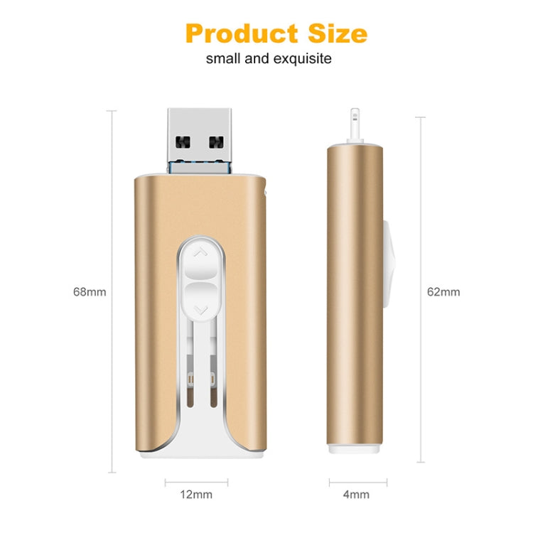 64GB Micro USB + 8 Pin + USB 2.0 3 in 1 Mobile Phone Computer U-Disk(Gold) - U Disk & Card Reader by buy2fix | Online Shopping UK | buy2fix