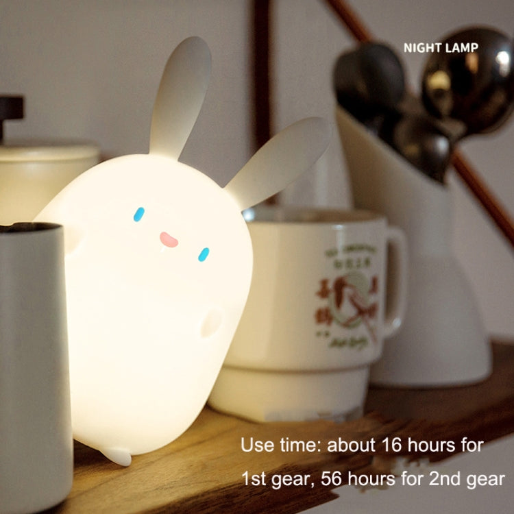 Cute Cartoon Bunny USB Pat Touch Timing Silicone Lamp(White) - Night Lights by buy2fix | Online Shopping UK | buy2fix