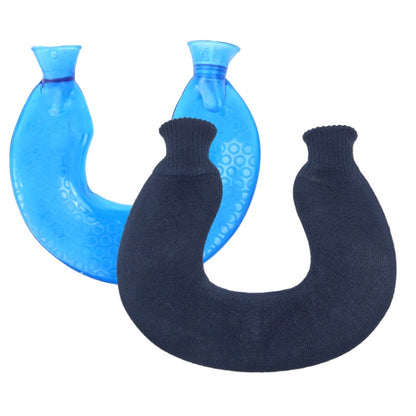 U-shaped PVC Hot Compress Shoulder And Neck Explosion-proof Water Injection Hot Water Bag(Blue + Cyan Knitted) - Hot Water Bags by buy2fix | Online Shopping UK | buy2fix