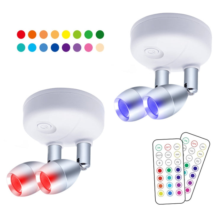 C2755 Double Head 2 Lights Wireless RGB Remote Control Cabinet Ambient Spotlight - Novelty Lighting by buy2fix | Online Shopping UK | buy2fix