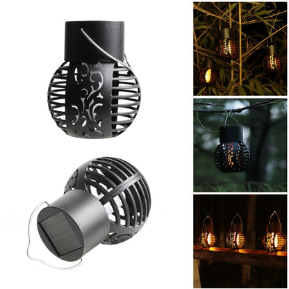 2 PCS Solar Simulation Flame Hollow Ball Hanging Lights Balcony Decorative Lights(Black) - Solar Lights by buy2fix | Online Shopping UK | buy2fix