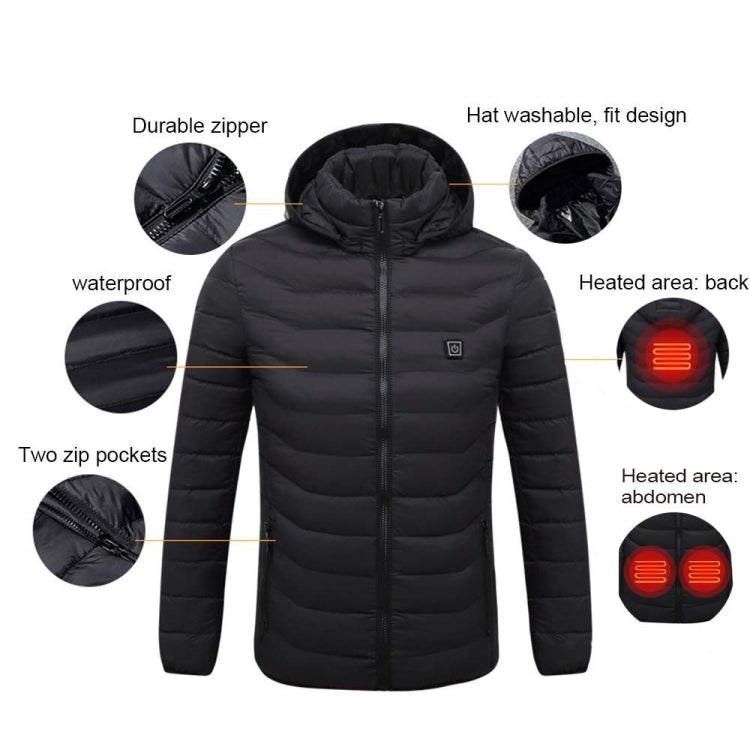 9 Zone Double Control Black USB Winter Electric Heated Jacket Warm Thermal Jacket, Size: XXL - Down Jackets by buy2fix | Online Shopping UK | buy2fix