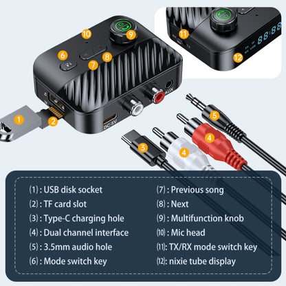 Digital Display Bluetooth 5.3 Audio Receiver Transmitter Support USB /TF Card MP3 Player - Audio Receiver Transmitter by buy2fix | Online Shopping UK | buy2fix