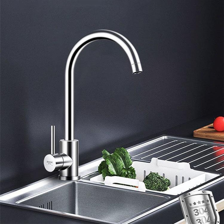 304 Stainless Steel Kitchen Rotatable Sink Faucet(60cm Pipe+Single Cold Curve) - Faucets & Accessories by buy2fix | Online Shopping UK | buy2fix