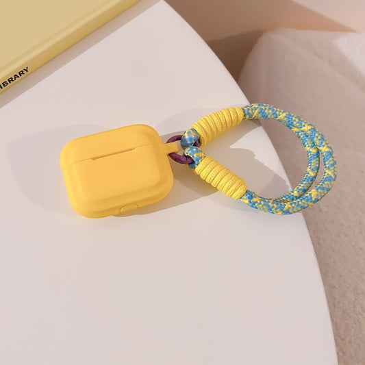 For AirPods 2  / 1 Dopamine Contrast Color Silicone Earphone Cover With Hand Strap(Yellow) - For AirPods 1/2 by buy2fix | Online Shopping UK | buy2fix