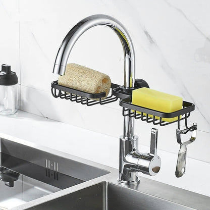 Kitchen Faucet Shelf No-Punch Sink Rag Drainage Basket Sponge Drainage Storage Rack, Style: A Silver - Shelf by buy2fix | Online Shopping UK | buy2fix