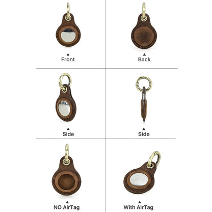 For Airtag CONTACTS FAMILY CF1139 First-layer Cowhide Tracker Protective Case Pet Locator Leather Case(Brown) - Key Chain Series by CONTACTS FAMILY | Online Shopping UK | buy2fix