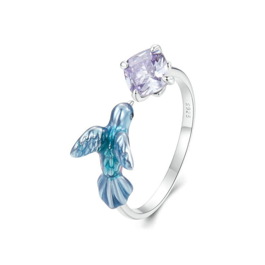 S925 Sterling Silver Platinum-plated Smart Kingfisher Petals Adjustable Open Ring(BSR540-E) - Rings by buy2fix | Online Shopping UK | buy2fix