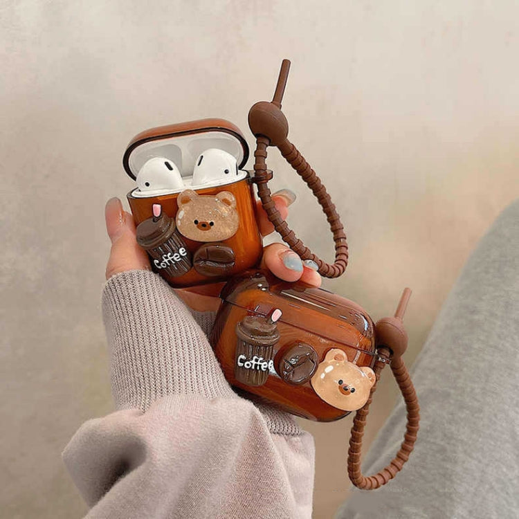 For AirPods 2 / 1 Cartoon 3D Coffee Bear Headphones Case Protective Shell Cover - For AirPods 1/2 by buy2fix | Online Shopping UK | buy2fix