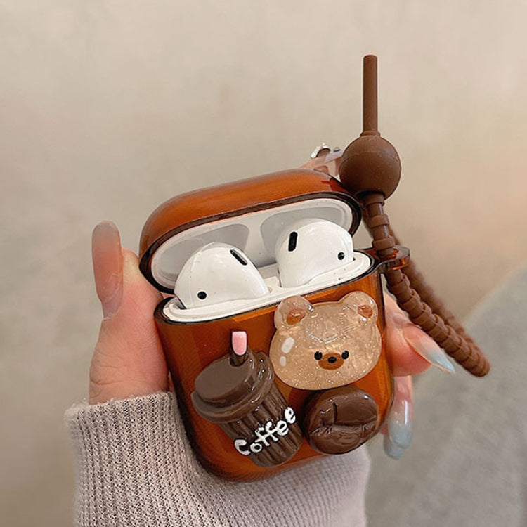 For AirPods 2 / 1 Cartoon 3D Coffee Bear Headphones Case Protective Shell Cover - For AirPods 1/2 by buy2fix | Online Shopping UK | buy2fix