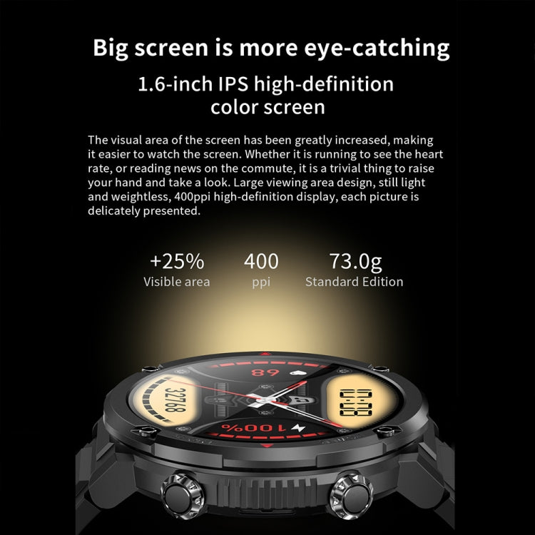 T30 1.6-inch Outdoor Sports Waterproof Smart Music Bluetooth Call Watch, Color: Black Net+Silicone - Smart Watches by buy2fix | Online Shopping UK | buy2fix