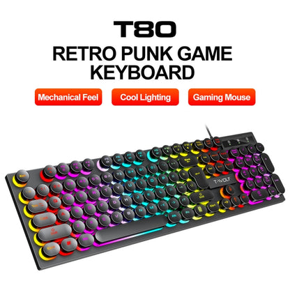 T-WOLF T80 104-Keys RGB Illuminated Office Game Wired Punk Retro Keyboard, Color: Black - Wired Keyboard by T-WOLF | Online Shopping UK | buy2fix