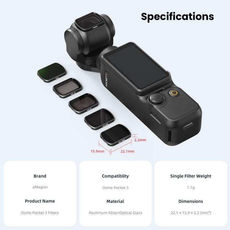 For DJI Osmo Pocket 3 aMagisn HD Double Sided Coated Filters Sports Camera Protective Goggles, Style: ND16+ND64+ND256 + CPL - Lens Accessories by aMagisn | Online Shopping UK | buy2fix