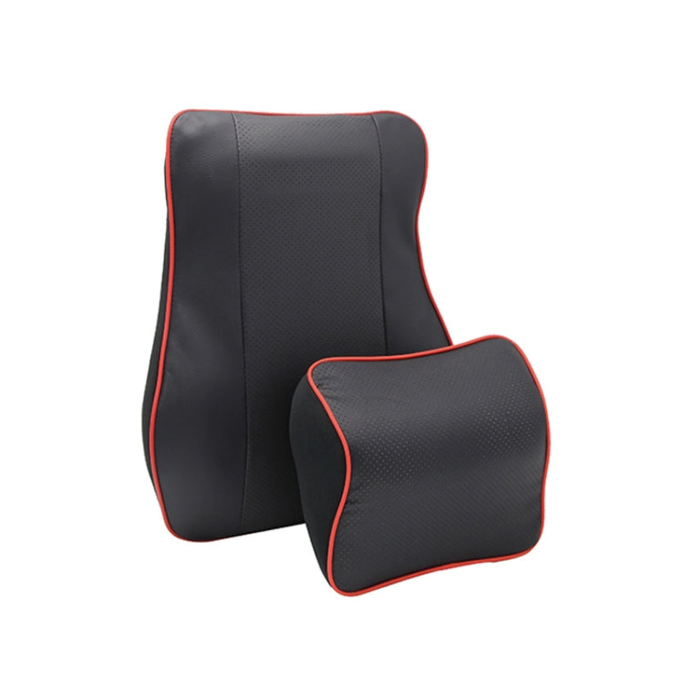 Leather Memory Foam All Season Car Seat Neck Support Cushion Headrest+Waist Pad(Black Red) - Seat Accessories by buy2fix | Online Shopping UK | buy2fix