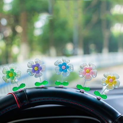 5pcs /Set Cute Cartoon Flower Car Shaking Ornament Car Dashboard Decoration, Style: Green Leaf Transparent - Ornaments by buy2fix | Online Shopping UK | buy2fix