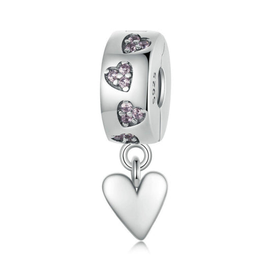 S925 Sterling Silver Platinum Plated Smart Heart Love Buckle DIY Beads(SCC2694) - Jewelry Accessories by buy2fix | Online Shopping UK | buy2fix