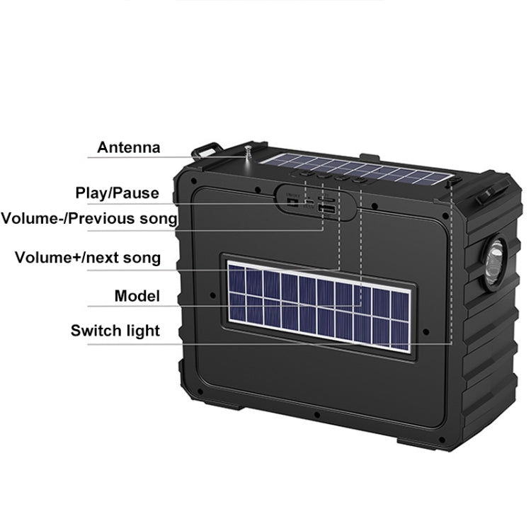 DV-690 Dual LED Light Solar Wireless Bluetooth Speaker Outdoor Camping FM Radio(Black) - Radio Player by buy2fix | Online Shopping UK | buy2fix
