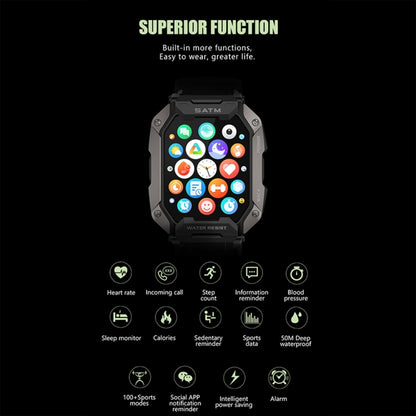 C20Plus 1.81-inch Health Monitoring Waterproof Bluetooth Call Smart Watch, Color: Black - Smart Watches by buy2fix | Online Shopping UK | buy2fix