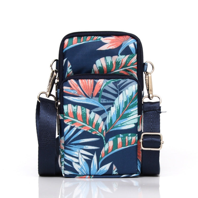 Printed Crossbody Mobile Phone Bag Mini Wallet With Arm Band, Style: Blue Leaf - Single-shoulder Bags by buy2fix | Online Shopping UK | buy2fix