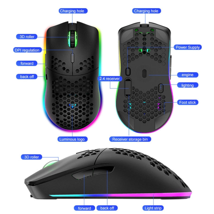 XUNSVFOX XYH80 Hollow Hole Rechargeable Wireless Gaming Mouse RGB Light Computer Office Mouse(Black) - Wireless Mice by XUNSVFOX | Online Shopping UK | buy2fix