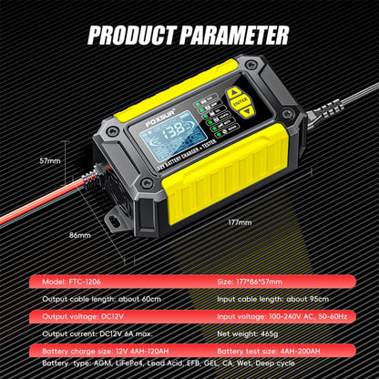 FOXSUR Cars Motorcycles 12V Lithium Cattery Charger With Battery Detection(US Plug) - Battery Charger by FOXSUR | Online Shopping UK | buy2fix