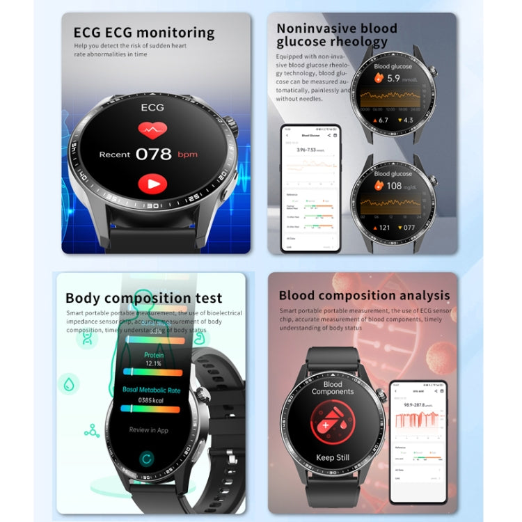 F400  1.55 Inch Screen Smart Watch Support ECG/ Blood Oxygen / Blood Sugar / 150+ Sports Mode, Color: Black Leather - Smart Watches by buy2fix | Online Shopping UK | buy2fix