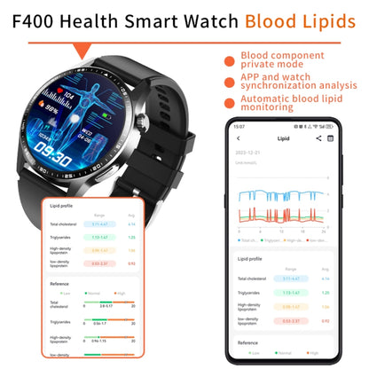 F400  1.55 Inch Screen Smart Watch Support ECG/ Blood Oxygen / Blood Sugar / 150+ Sports Mode, Color: Black Leather - Smart Watches by buy2fix | Online Shopping UK | buy2fix