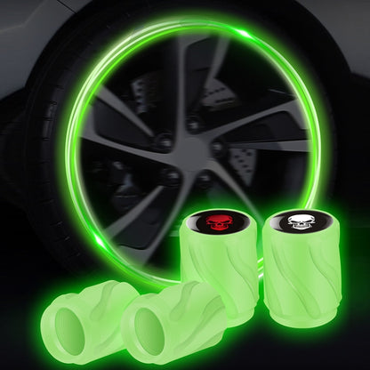 4pcs /Set Luminous Car Motorcycle Tire Modified Valve Cap, Color: Green White Skull - Tire Valve Caps by buy2fix | Online Shopping UK | buy2fix