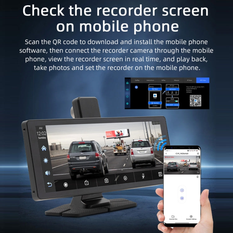 Car Bluetooth Portable DVR Monitor Support Carplay/Android Auto, Specifications: Display+ Camera - Car MP3 & MP4 & MP5 by buy2fix | Online Shopping UK | buy2fix