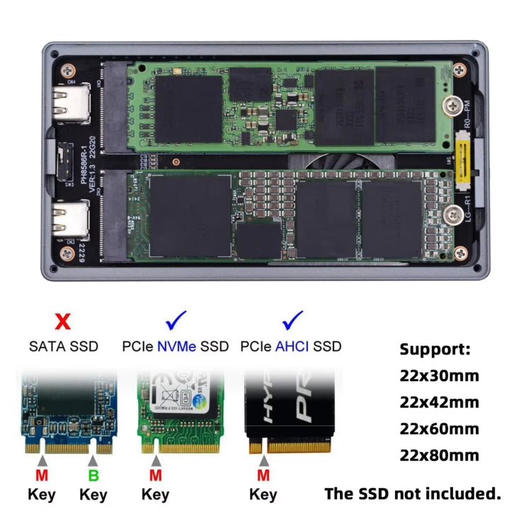 Dual M.2 NVME SSD RAID Array Mobile Hard Drive Enclosure Type-C USB3.2 GEN2x2 20G 586R(Dark Gray) - HDD Enclosure by buy2fix | Online Shopping UK | buy2fix