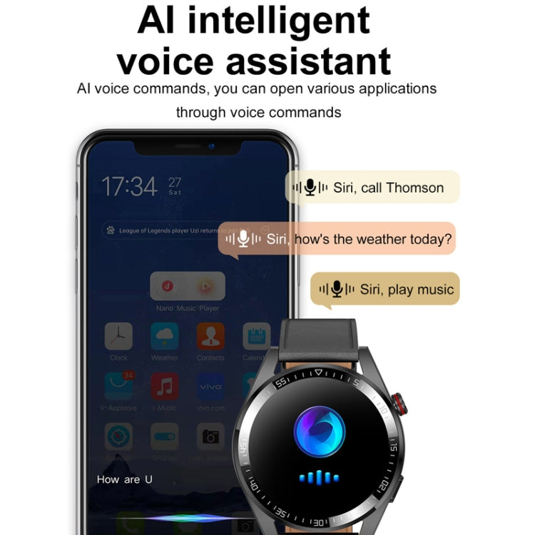 1.43 inch AMOLED Screen Smartwatch Heart Rate Blood Pressure Monitoring Bluetooth Talking Sports Watch, Color: Black Leather Strap - Smart Watches by buy2fix | Online Shopping UK | buy2fix