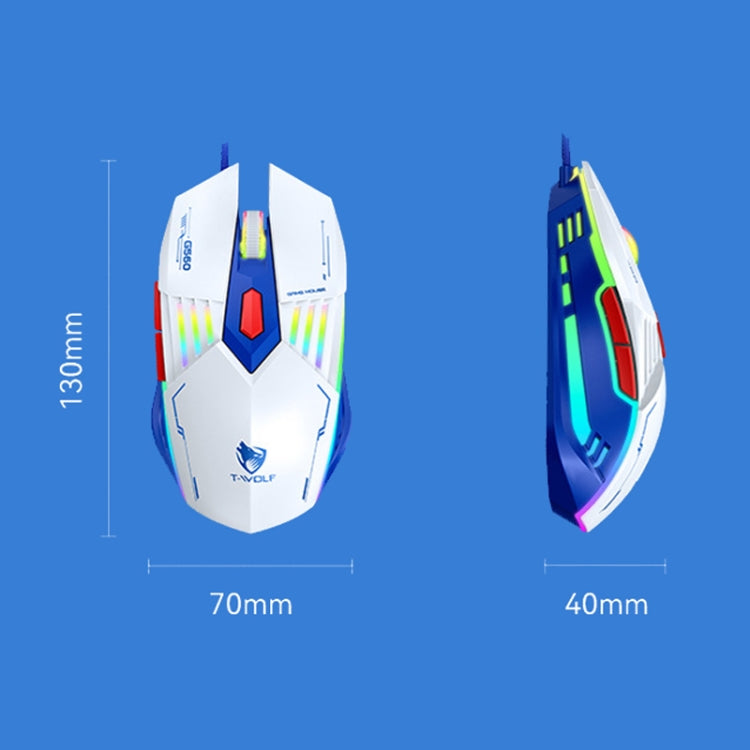 T-WOLF G560 6-keys Cool Breathing Light Gaming Wired Mouse Mechanical Office Silent Mouse(Blue) - Wired Mice by T-WOLF | Online Shopping UK | buy2fix