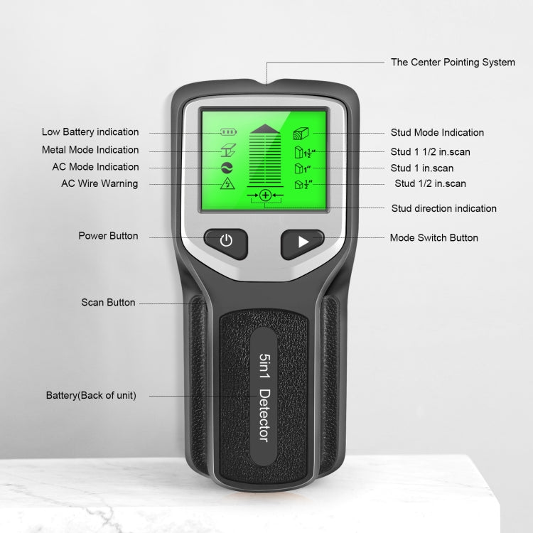 HLW330 5-in-1 Wall Stud Detector Edge Center Wood Current Metal AC Wires Detection(Silver) - Metal Detector by buy2fix | Online Shopping UK | buy2fix