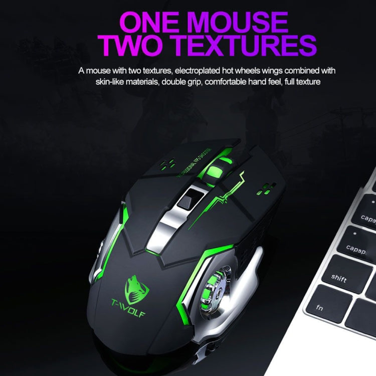 T-WOLF Q13 2.4GHz 6-keys RGB Colorful Light Gaming Wireless Mouse, Color: Dual Mode Star Black - Wireless Mice by T-WOLF | Online Shopping UK | buy2fix