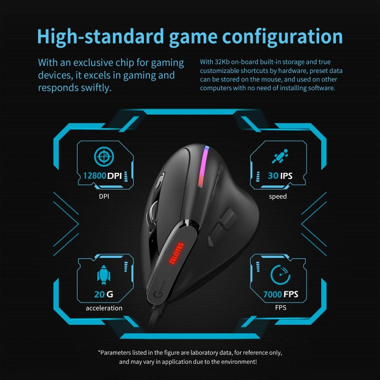 ZELOTES T50 9-Keys RGB Lighting Effect Vertical Grip Ergonomic Programming Wired Mouse(Black) - Wired Mice by ZELOTES | Online Shopping UK | buy2fix