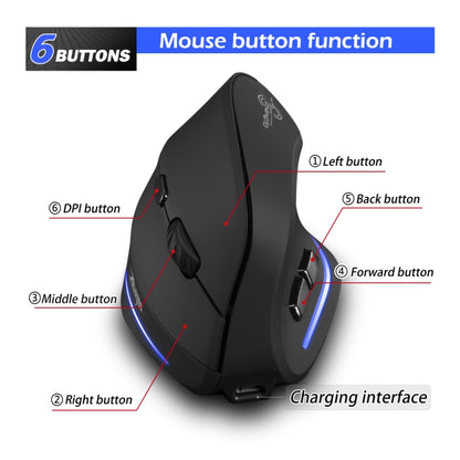 ZELOTES F35 6-buttons Vertical Grip Ergonomic Rechargeable Wireless Mouse(Blue Light) - Wireless Mice by ZELOTES | Online Shopping UK | buy2fix