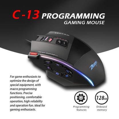 ZELOTES C13 13-keys RGB Lighting Effect Programming Macro Custom Gaming Wired Mouse(Black) - Wired Mice by ZELOTES | Online Shopping UK | buy2fix