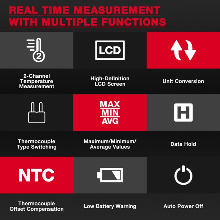 HABOTEST HT617B Digital Dual Channel Thermocouple Thermometer(Black Red) - Thermostat & Thermometer by HABOTEST | Online Shopping UK | buy2fix