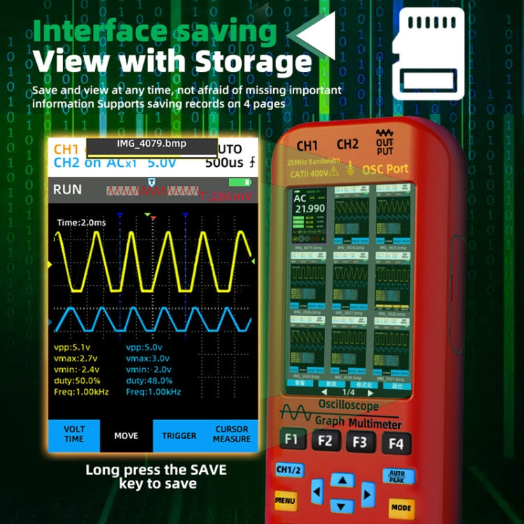 BSIDE O9 Digital Handheld Dual Channel 50MHz Oscilloscope Signal Source Multimeter, Spec: With Dual Oscilloscope Probe (Red) - Digital Multimeter by BSIDE | Online Shopping UK | buy2fix