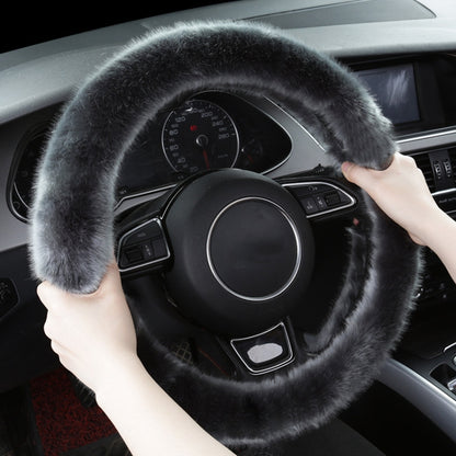 38cm Car Steering Wheel Winter Warm Short Plush Cover(O-type Gray) - Steering Wheel Accessories by buy2fix | Online Shopping UK | buy2fix