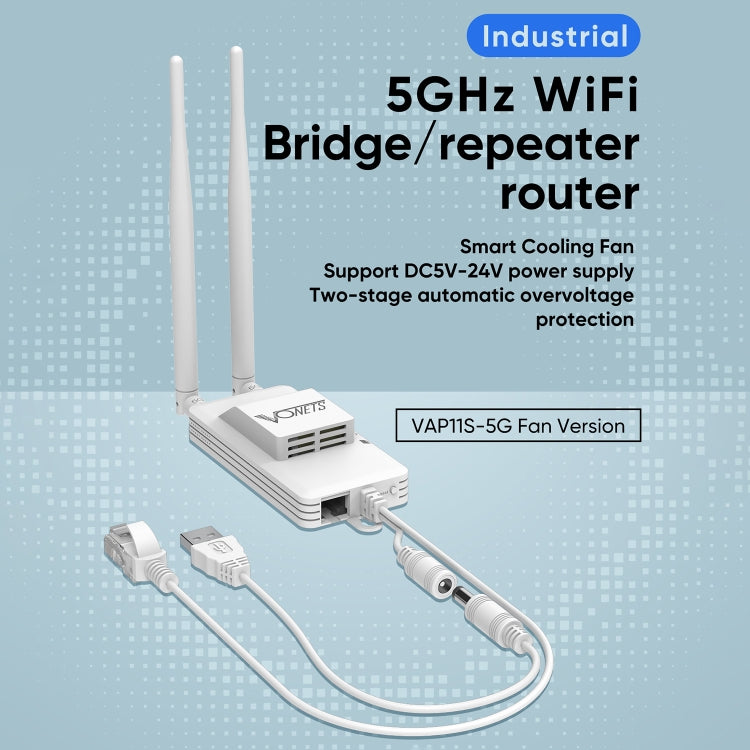 VONETS VAP11S-5G Mini Wireless Bridge 900Mbp WiFi Repeater with 2 Antennas & Fan (White) - Wireless Routers by VONETS | Online Shopping UK | buy2fix