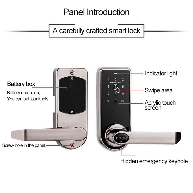 OS8818 Password + Key + Sensor Card Zinc Alloy Electronic Door Lock Touch Screen Electronic Code Lock - Security by buy2fix | Online Shopping UK | buy2fix