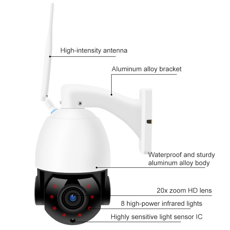 QX5 2.0 Million Pixels 1080P HD 20X Zoom Wireless WiFi Dome Smart Camera, Support Infrared Night Vision / Motion Detection / Voice Intercom / TF Card, US Plug - Security by buy2fix | Online Shopping UK | buy2fix