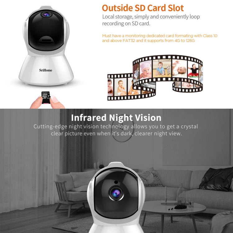 SriHome SH025 2.0 Million Pixels 1080P HD AI Auto-tracking IP Camera, Support Two Way Audio / Motion Tracking / Humanoid Detection / Night Vision / TF Card, EU Plug - Security by SriHome | Online Shopping UK | buy2fix