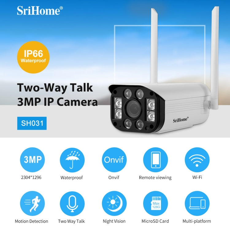 SriHome SH031 3.0 Million Pixels 1296P HD IP Camera, Support Two Way Talk / Motion Detection / Night Vision / TF Card, EU Plug - Security by SriHome | Online Shopping UK | buy2fix