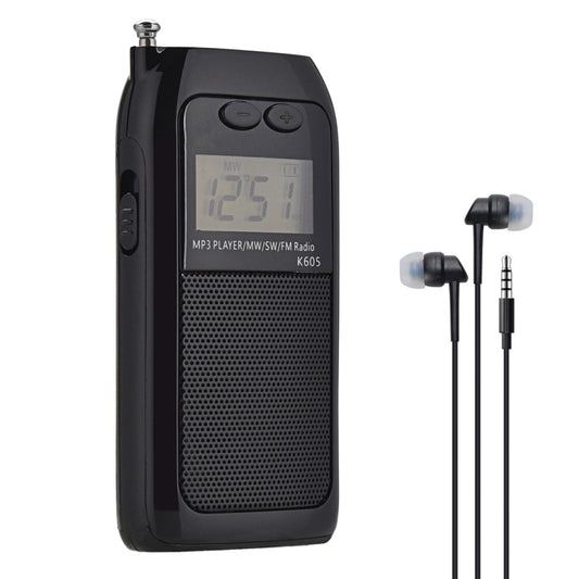K-605 Portable FM / AM / SW Full Band Stereo Radio, Support TF Card (Black) - Radio Player by buy2fix | Online Shopping UK | buy2fix