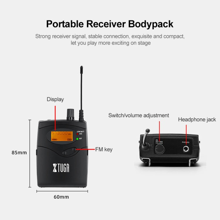 XTUGA IEM1200 Wireless Transmitter 10 Bodypack Stage Singer In-Ear Monitor System (AU Plug) - Microphone by XTUGA | Online Shopping UK | buy2fix