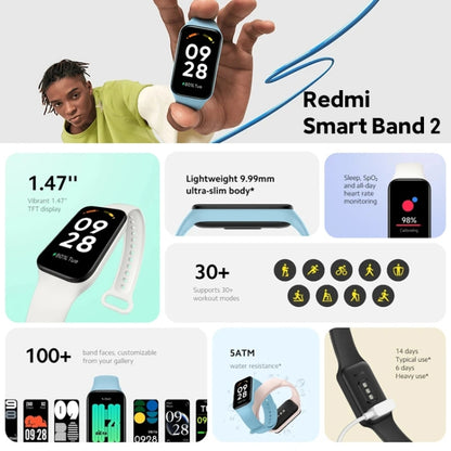 Original Xiaomi Redmi Smart Wristband 2 Fitness Bracelet, 1.47 inch Color Touch Screen, Support Sleep Track / Heart Rate Monitor (Black) - Wearable Devices by Xiaomi | Online Shopping UK | buy2fix